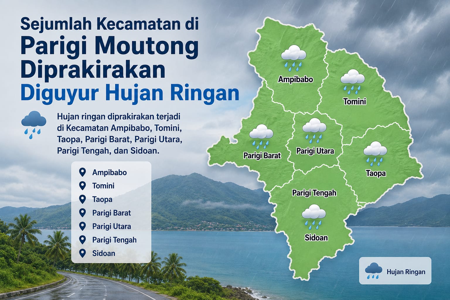 Sejumlah Kecamatan di Parigi Moutong Diprakirakan Diguyur Hujan Ringan
